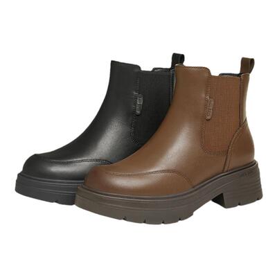 Bata切尔西靴女冬商场新款英伦风牛皮通勤粗跟短筒靴AGC42DD4