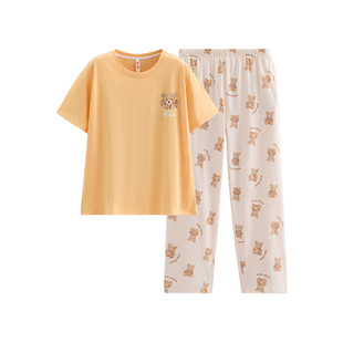 芬腾睡衣女夏季纯棉圆领短袖套装女款卡通休闲宽松大码全棉家居服