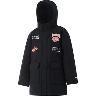 李宁儿童防泼水中长款羽绒服衣服新款内胆外套男童装大童外套冬装