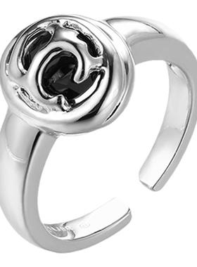 tmajor系列抽象黑尖晶开口戒指