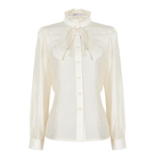 固执春季新款新中式荷叶边立领盘扣披肩长袖衬衫80141CS08798