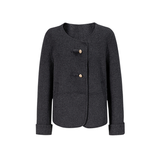 郁香菲短款双面呢羊毛外套女冬季气质优雅圆领单排扣毛呢大衣