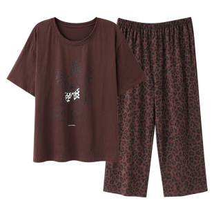 芬腾可安睡衣女款2026新款夏季纯棉短袖七分裤大码文秀家居服夏天