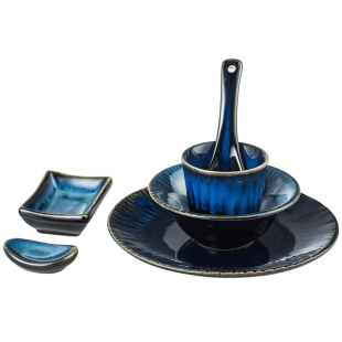 高端会所酒店餐具摆台六件套陶瓷碗碟盘一人份瓷碗米饭碗汤碗勺子