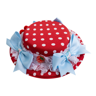 波点草莓蝴蝶结礼帽冰蓝发带bnt