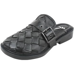 如影2026夏季新款手工真皮编织包头软底拖鞋女鞋牛皮复古休闲凉拖