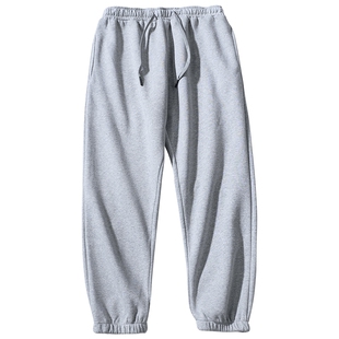 卫裤男秋冬纯棉裤子男士休闲长裤加绒潮牌宽松灰色束脚运动裤男女