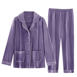 芬腾可安海岛绒睡衣女士秋冬季珊瑚绒中年妈妈大码保暖家居服套装