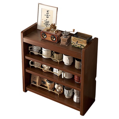 复古风杯架胡桃木色咖啡角收纳架