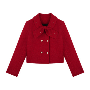 Amybaby女童套装冬季2025新款质甜美蝴蝶结小香风呢子外套包臀裙