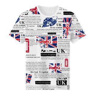 英国美国欧美元素报纸国旗速干短袖t恤衫男女冰丝感半袖休闲衣服