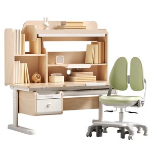 护童灯桌一体实木儿童学习桌可升降家用书桌椅套装星辰1号活力版