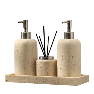 轻奢洞石洗手液瓶子高级卫生间香薰瓶子托盘套装浴室按压式分装瓶