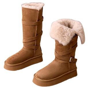 星期六加绒长筒雪地靴女2025新款冬季加厚保暖棉鞋厚底高筒毛毛靴