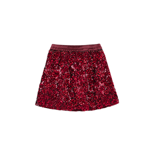 LEOHAPPY女童半身裙冬装儿童短裙花朵珠片裙中大童洋气拼接裙子