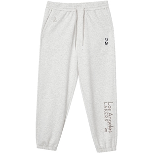 杰克琼斯男装秋季卫裤NBA联名款松紧刺绣图案装饰字母长裤裤子