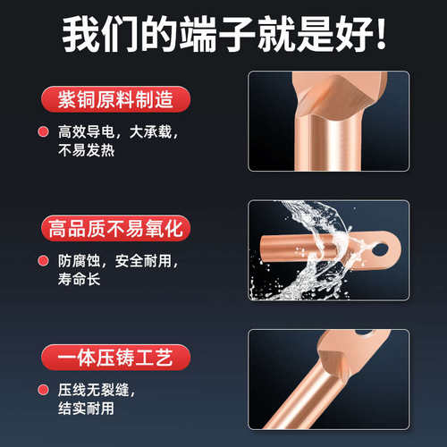 DT国标紫铜线鼻子接线端子电线电缆接头铜线耳16/25/35/50/70平方