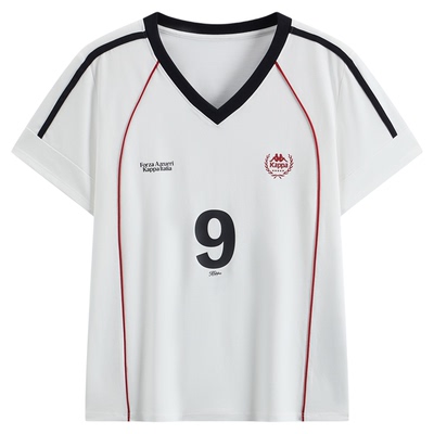 卡帕美式运动V领撞色短袖T恤女