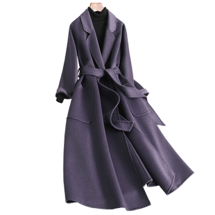 双面羊绒大衣女2025秋冬新中长款OL欧美水波纹澳毛呢子羊毛呢外套