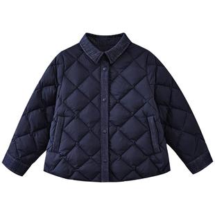 哈齿童装秋冬儿童藏青菱格羽绒服轻薄款男童女童羽绒外套初冬新款