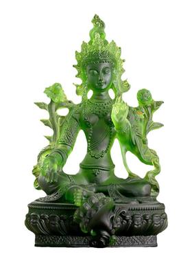 古法琉璃绿度母观音密宗佛像摆件