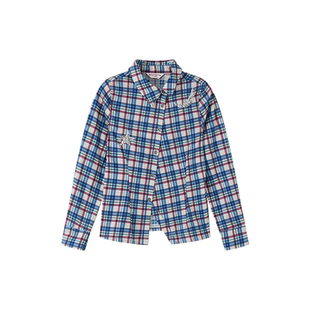 化学少女「朋克代码」不对称星月珠片绣花长袖格子衬衫女上衣