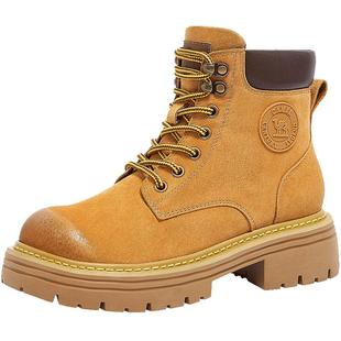 骆驼女鞋2026春季新款马丁靴女厚底工装靴子户外耐磨踢不烂大黄靴