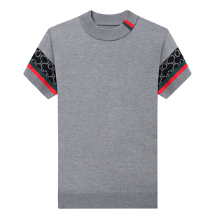 正品意大利半袖条纹羊毛衫男半高领秋冬保暖潮流短袖针织打底毛衣