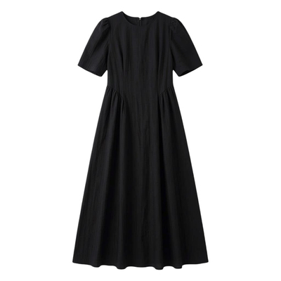 法式复古气质黑色到脚踝长裙