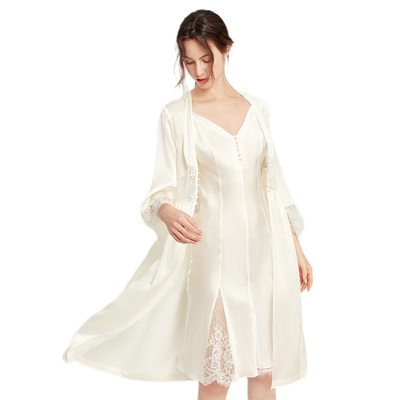 100%桑蚕丝睡衣法式新娘晨袍真丝