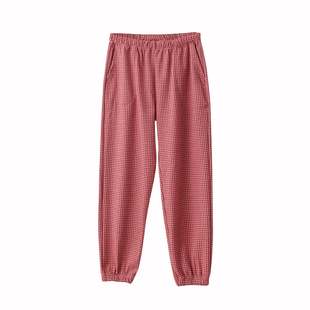 德绒家居裤女士格子运动束脚裤秋冬保暖高腰睡裤可外穿保暖宅宅裤