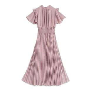 日本直邮日潮 GRL 背带蝴蝶结荷叶袖褶皱连衣裙 女装长裙日系场合