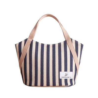 条纹帆布女士小手提包妈妈手拎包