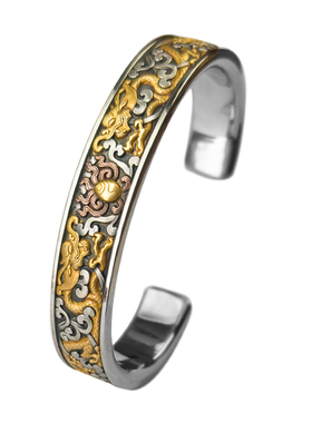 巴赫陨铁铁翦金双龙戏珠手镯