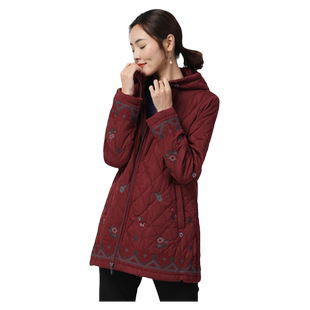 葵牌棉服秋冬大码女装中老年妈妈装刺绣连帽宽松棉衣外套女