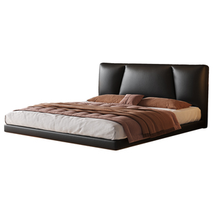 法莎蒂香奈尔悬浮床黑色真皮床主卧高端别墅简约大气薄床头床