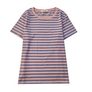 纯棉短袖T恤女夏季新款中年妈妈横条纹衫体恤上衣女半袖小衫