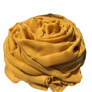 秋冬季新款网格棉麻围巾女士韩版百搭超大长款披肩纯色丝巾姜黄色