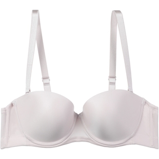 安莉芳纯色光面可拆无肩带半杯文胸女士大胸显小薄款内衣EBW0896