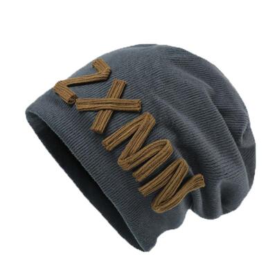 网红字母粗针织堆堆帽显脸小秋冬百搭日系冷帽女抖同款大头围帽子