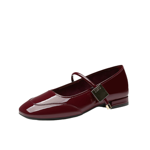 大东法式玛丽珍鞋女2026新款春季方头气质绝美浅口单鞋红色小皮鞋