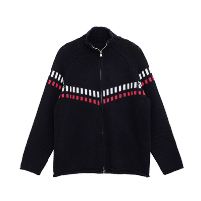 荒荒家拉链韩风提花毛衣外套2025秋冬新款小众设计宽松针织开衫女