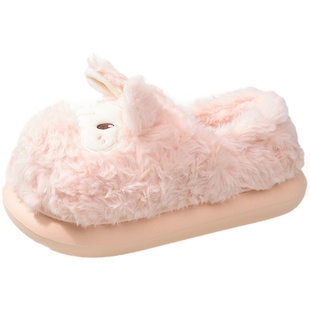毛毛棉拖鞋女冬季可爱卡通小羊室内家居加绒保暖厚底防滑包跟棉鞋