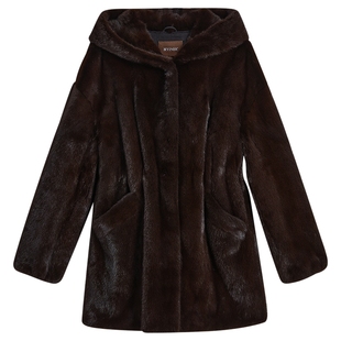 YINER音儿专选2026春季新款法式奢感一手长连帽水貂毛皮草外套