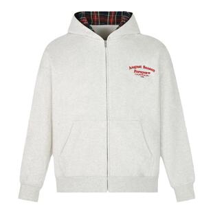 FORUYES官方店 秋冬季格子拼接标语字母情侣宽松拉链帽衫开衫外套