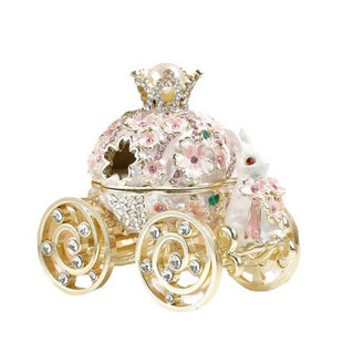 珐琅彩蓝色樱花兔子马车首饰盒兔子樱花马车婚庆戒指南瓜车礼品盒