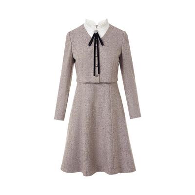 朗姿集团LIME莱茵高支双面羊毛连衣裙假两件A字裙摆收腰25冬新款