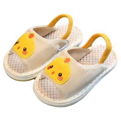 儿童宝宝卡通亚麻布拖鞋室内软底