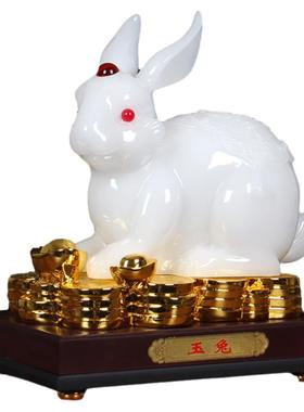 招财十二生肖小白家居饰品玉兔