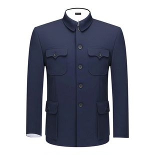 中山装男套装中老年人冬加绒加厚爸爸装上衣中山服爷爷装唐装外套